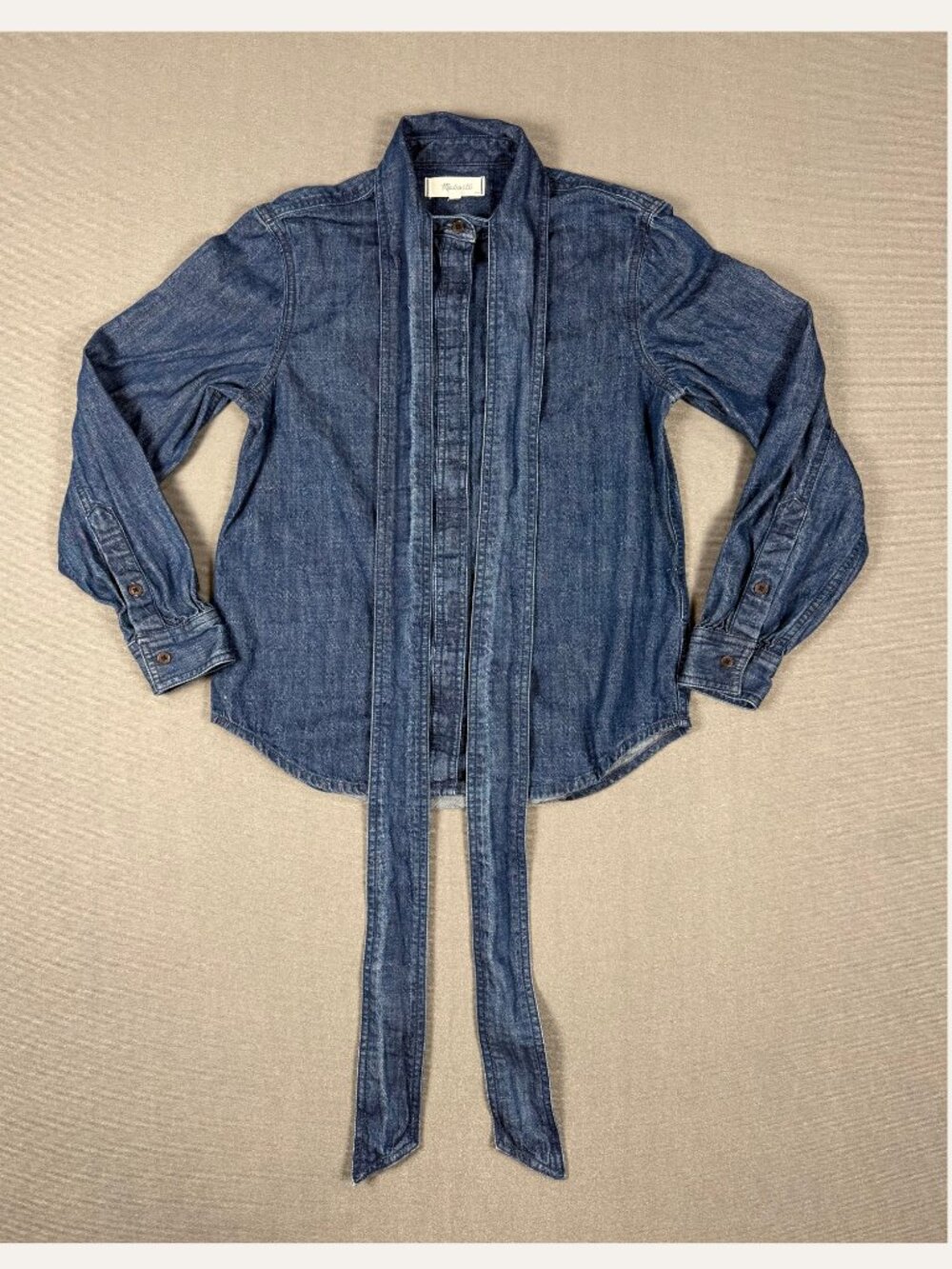 Madewell Denim Tie Neck Blouse Women’s XXS Blue Button Down Shirt